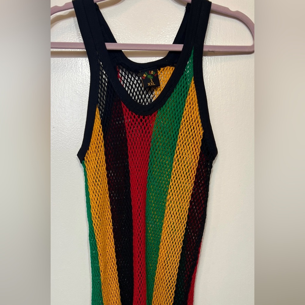 Rare Vintage One Love Originals Rasta Fishnet Tank 90s Reggae Ibiza Festival
